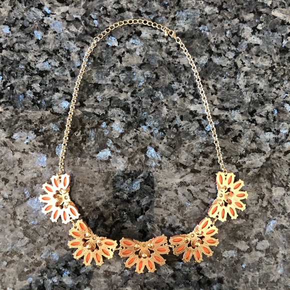 Coral, White & Gold Floral Statement Necklace - Picture 7 of 11